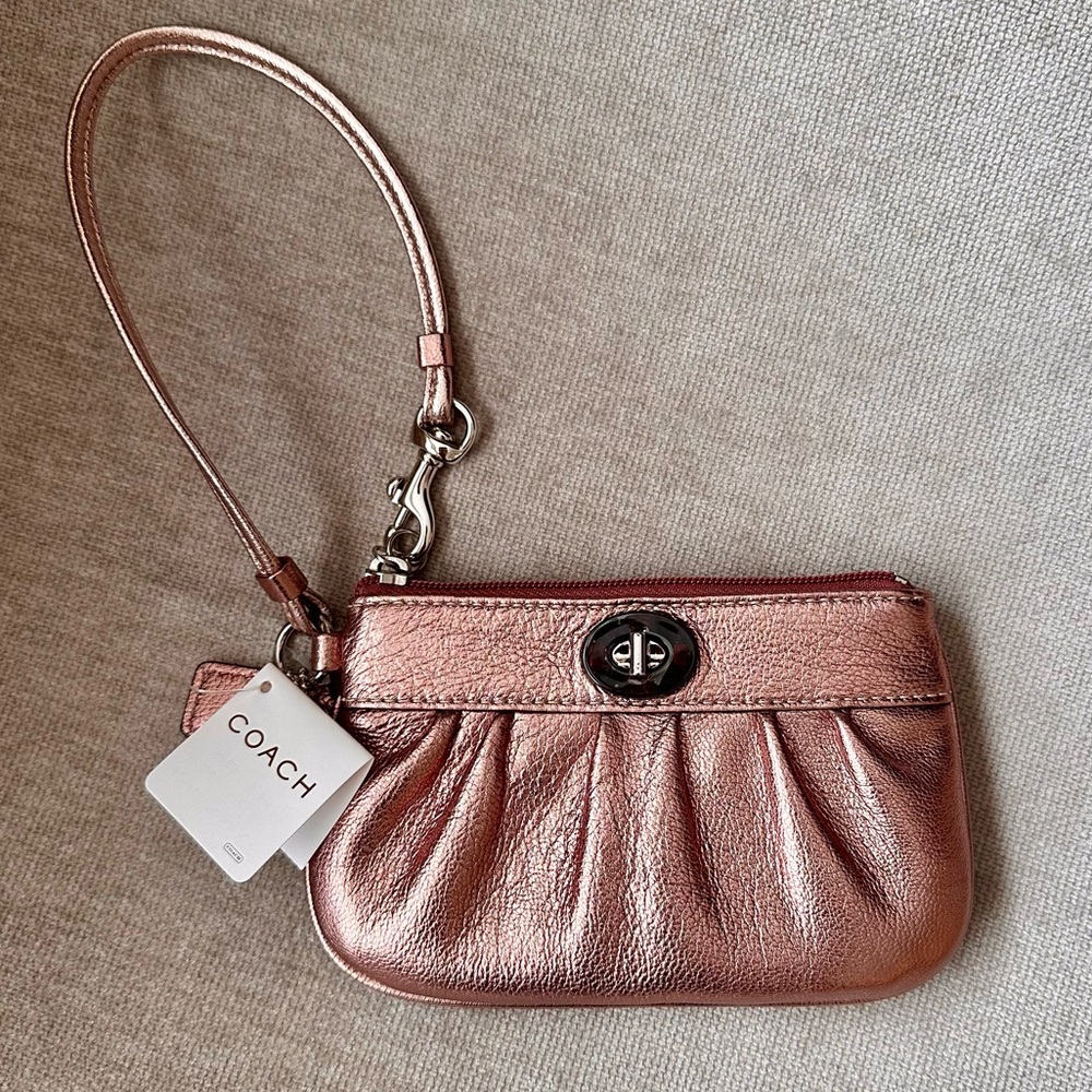 COACH Rose Gold Metallic Wristlet NWT